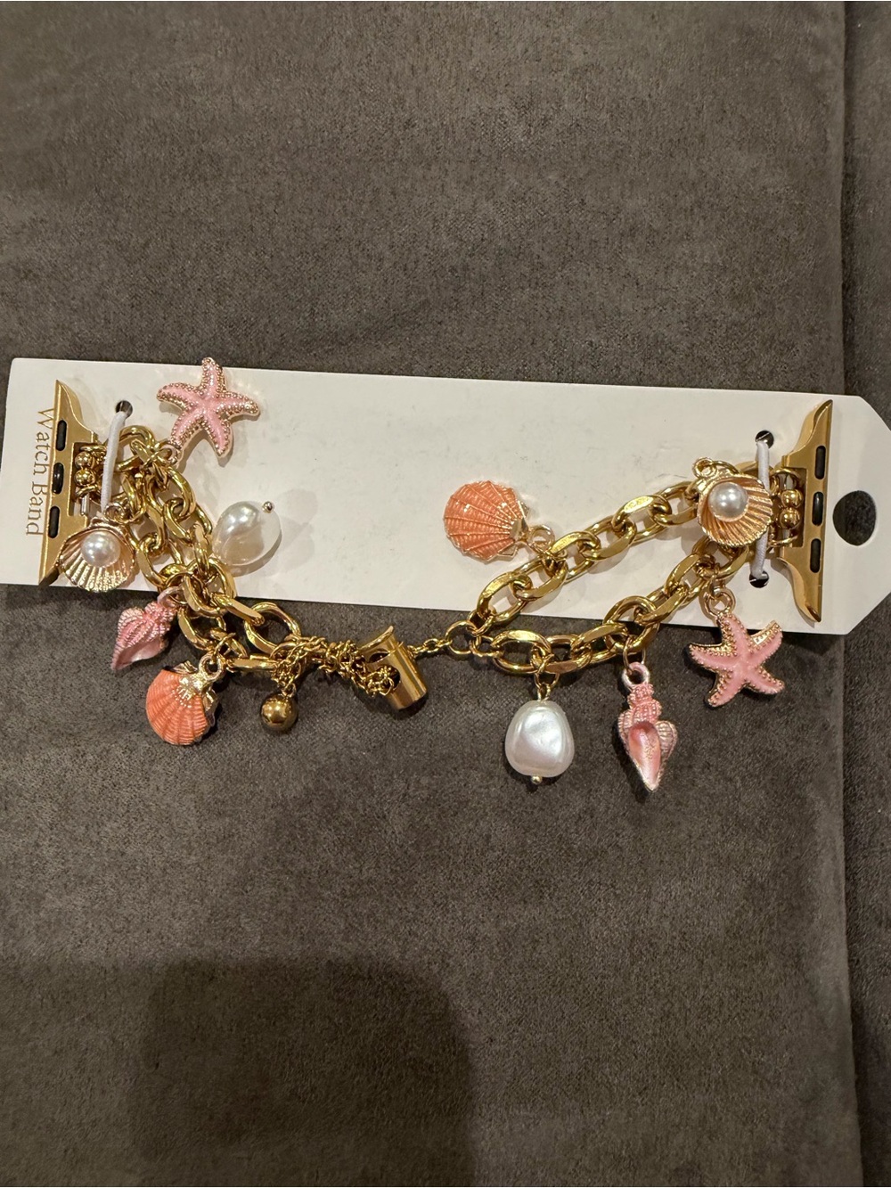 New Gold Charm Bracelet Watch Band with Pink & Peach Shell 42mm